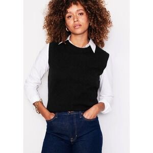 Boden Eva 100% Cashmere Crewneck Sweater Vest XS Black Sleeveless Sweater NEW